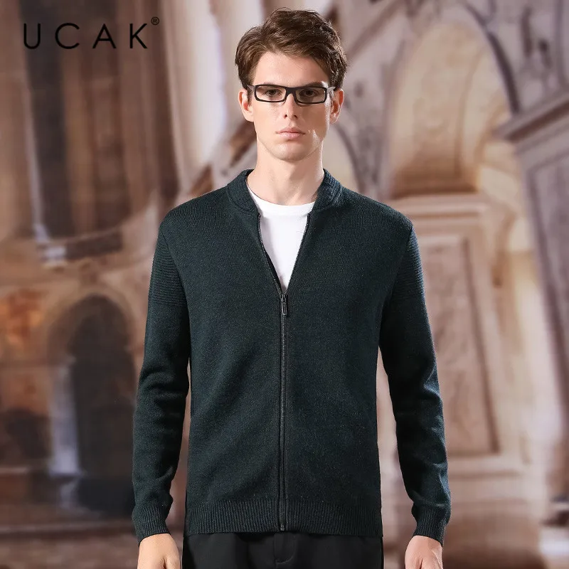 Promo UCAK Brand Sweatercoat Men 2020 New Arrival Fashion Spring Autumn Wool V-Neck Casual Solid Zipper Streetwear Sweaters Men U1044