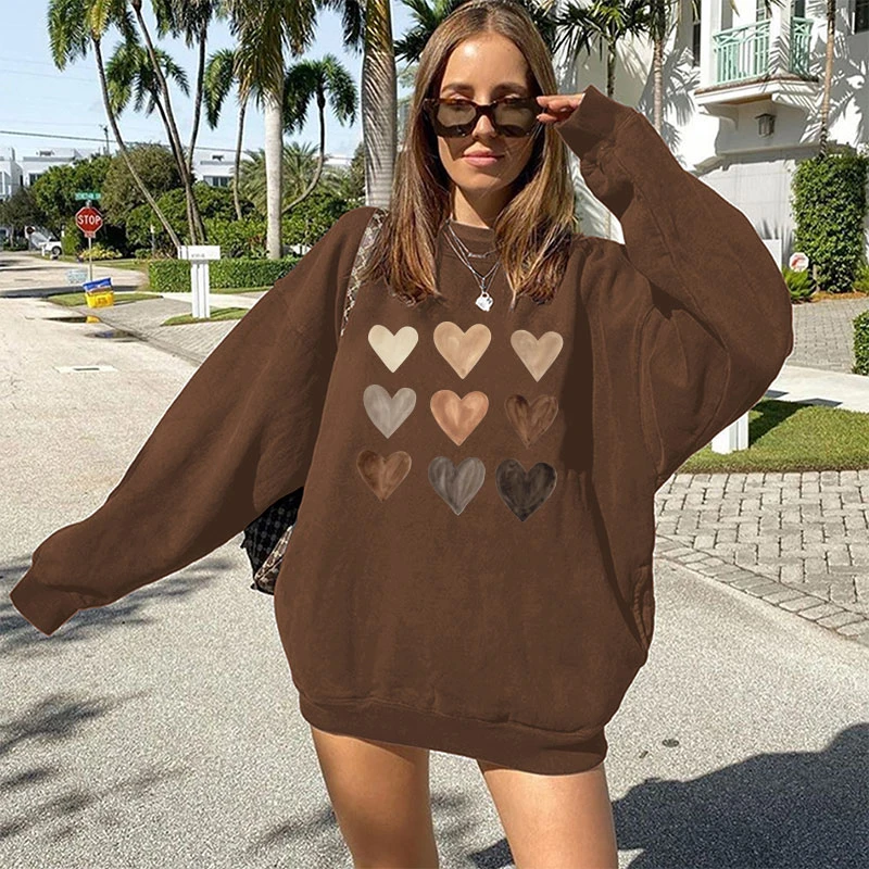 Harajuku Oversized Love Print Sweatshirt Women Long Sleeve Round Neck Drop Shoulder Fall Winter Sweatshirt Sweetshirts Moletom sweatshirt