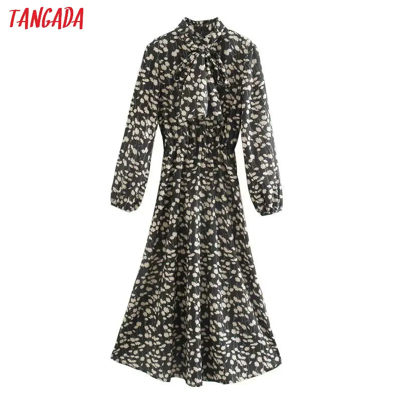 Женское винтажное платье Tangada, элегантное платье с цветочным принтом, длинным рукавом и галстуком-бабочкой, 5Z140 Женское винтажное платье Tangada, элегантное платье с цветочным принтом, длинным рукавом и галстуком-бабочкой, 5Z140