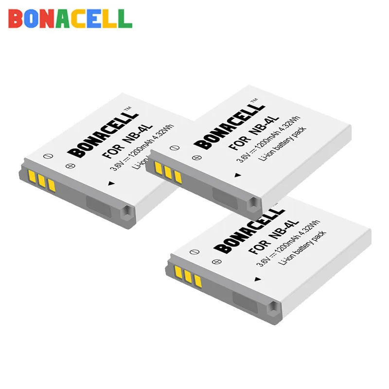 

Bonacell 1.2Ah NB-4L NB4L NB 4L Batteries for Canon IXUS 30 40 50 55 60 65 80 100 I20 110 115 120 130 IS 117 digital battery