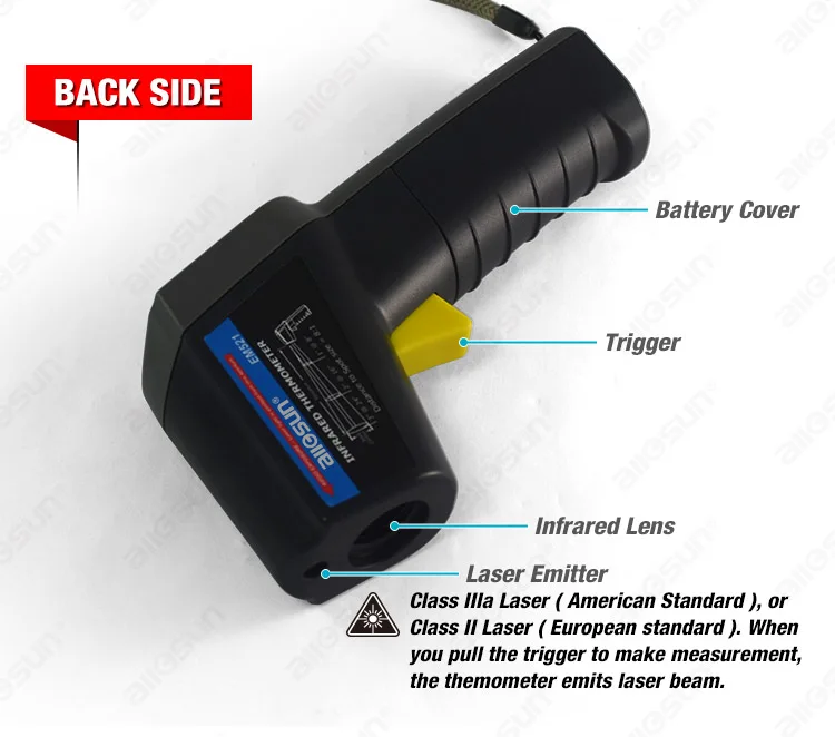 Бесконтактный ЖК-цифровой инфракрасный термометр лазерный температурный пистолет ручной EM521 all-sun