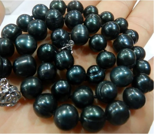 GENUINE 9-10MM BLACK NATURAL TAHITIAN PEARL NECKLACE 28% Discount 5.6