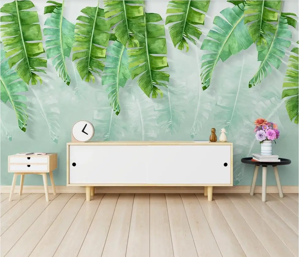 XUE SU Wall covering professional custom wallpaper large mural small fresh green banana leaf watercolor style background wall xue su wall covering professional custom wallpaper mural modern minimalist hand painted plant leaves background wall