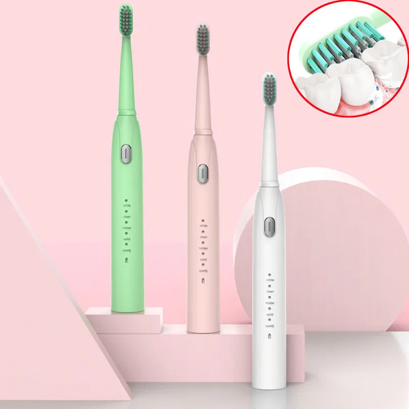 

3 Colors Sonic Electric Toothbrush IPX7 Waterproof USB Rechargeable 360 Automatic ToothBrush 5 Models With 2 Brush Heads