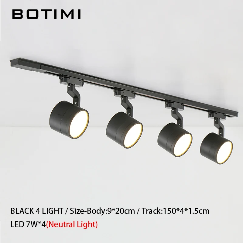 BOTIMI 220V светодиодный потолочный светильник с дорожкой для гостиной, черный Регулируемый офисный потолочный светильник - Цвет корпуса: 4 Light-Black-NL