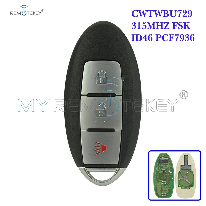 Умный ключ Remtekey 3 кнопки 315 МГц FSK ID46 PCF7936 CWTWBU729 для Nissan 2008 2009 2010 Versa Rogue Pathfinder |