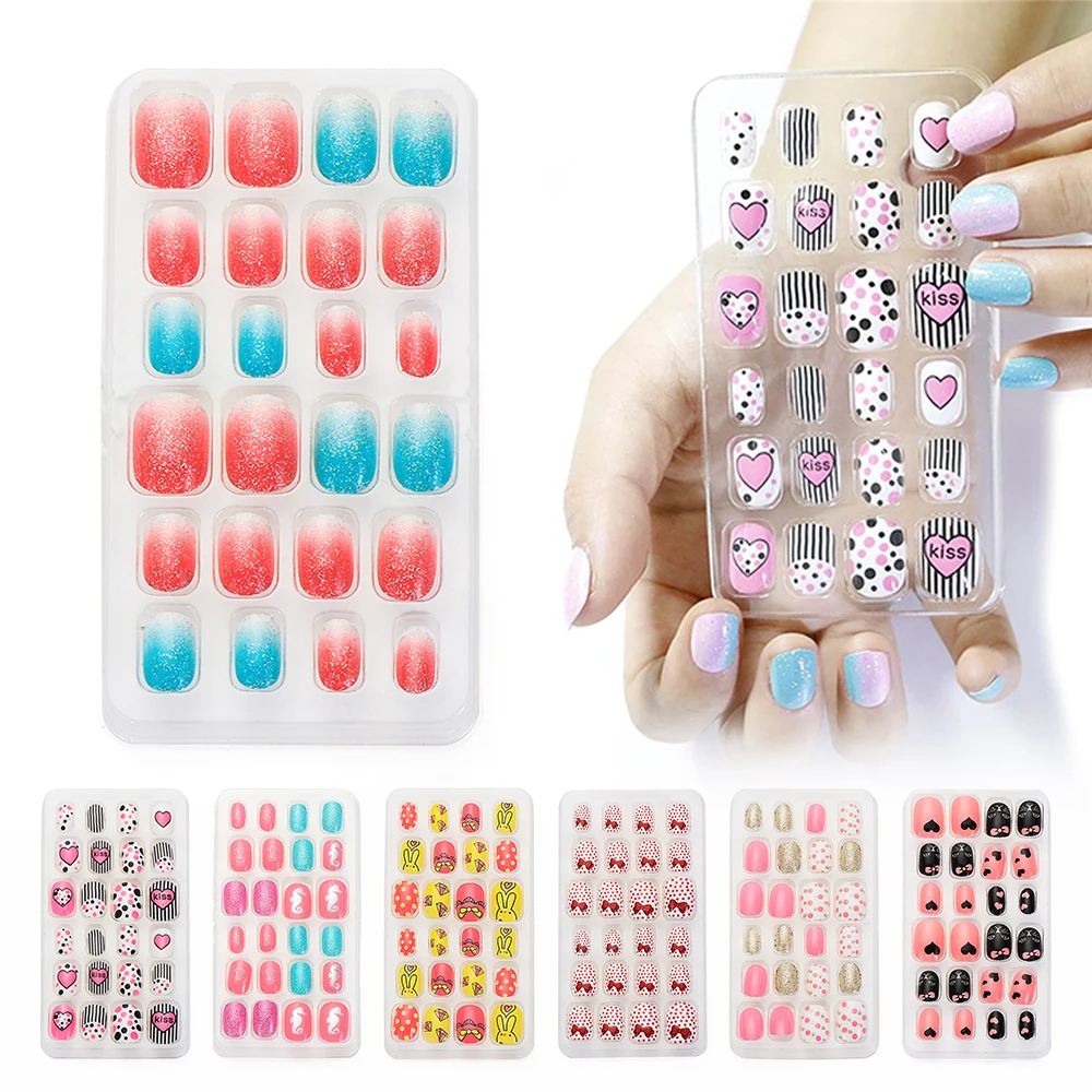 Cartoon Press On Fake Nail Sticker Adhesive For Kids Short Candy Pink Girls  With Cute Design 2023 Collection From Bethanyary, $31.8 | DHgate.Com