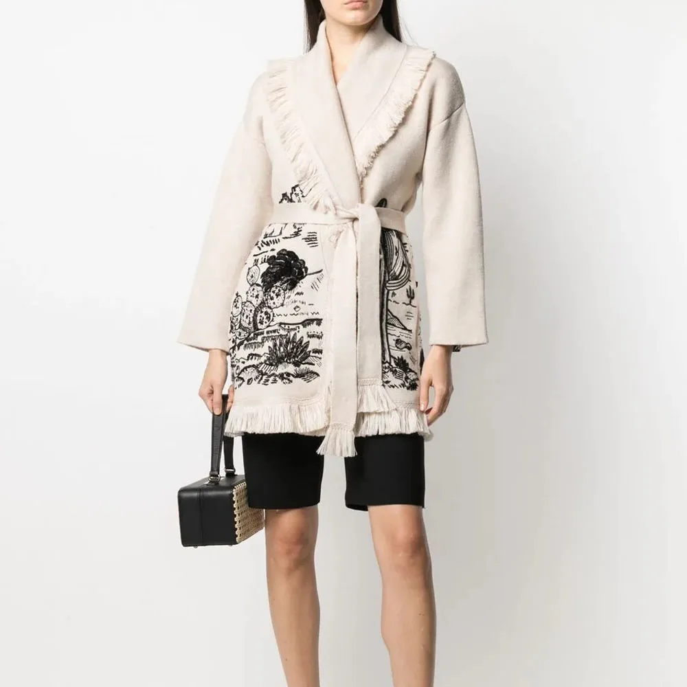 WQJGR Cardigan Sweater Women Wool Kniited Tassel Doodle Jacquard Loose Full Sleeve High Quality Cashmere Winter Jacket Women 3