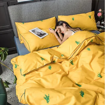 

Twin size yellow color 100% cotton 1.5m,1.8m bed sheet quilt cover pillowcase 4 pcs bed sets