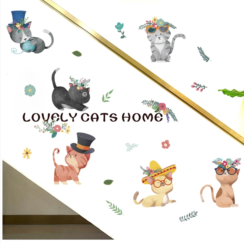 Lovely Cats Wall Stickers For Kids Rooms Bedroom Home Decor Cartoon Animals Wall DIY Poster PVC Mural Art Decoration Accessories