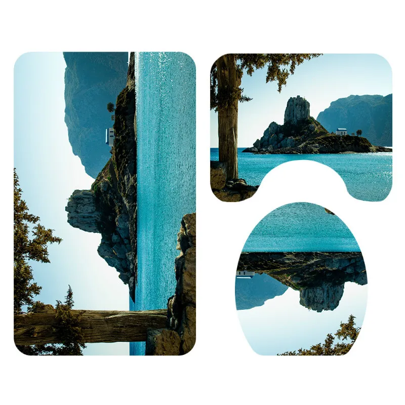 4 шт./компл. горный с принтом в виде пейзажа душ Шторы ковер комплект дом, ванная, туалет сиденье Ванна перегородки Шторы украшения - Цвет: L044Y-10
