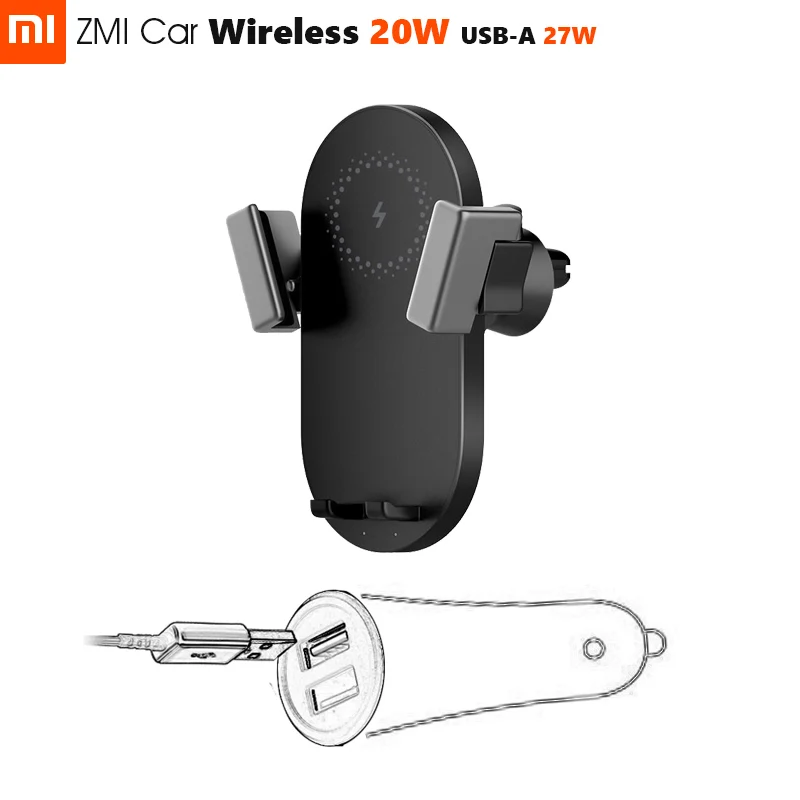 Оригинальное беспроводное автомобильное зарядное устройство Xiaomi ZMI, 20 Вт, Макс., умный выход, 2 порта, красный USB-A, 27 Вт, зажим из сплава А, одна ручная нагрузка, автоматическое удерживание
