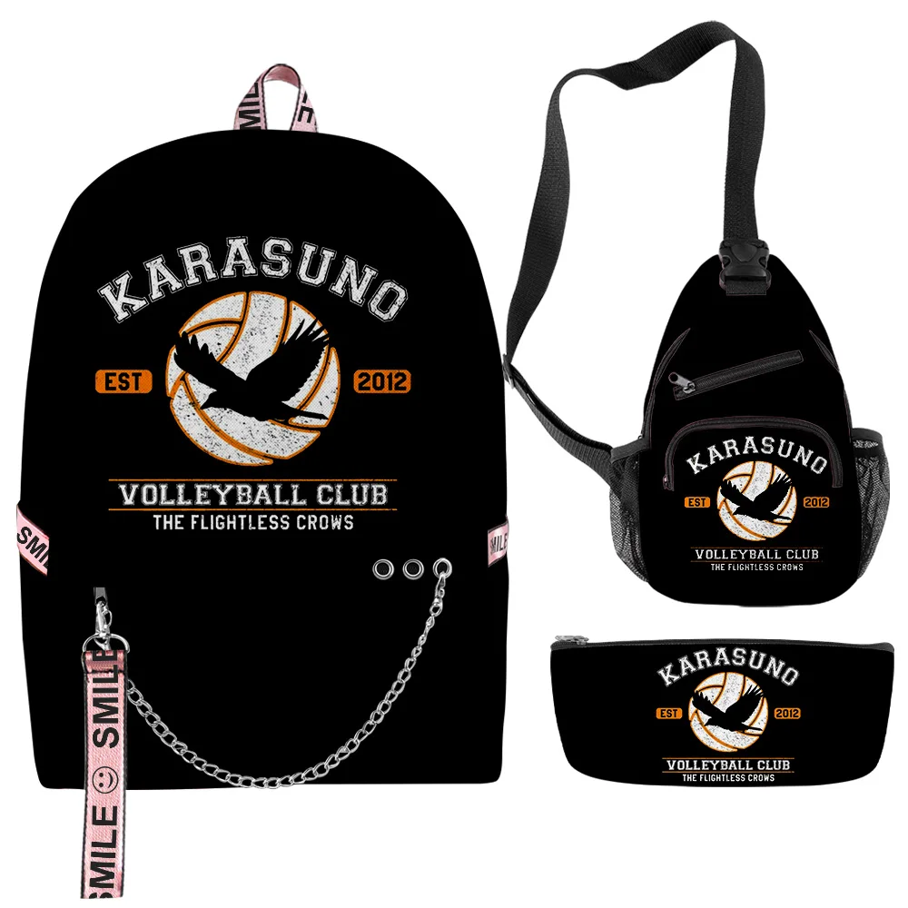 

Haikyuu Karasuno Volleyball Club cool backpack three-piece suit men and women casual backpack chest bag pencil case