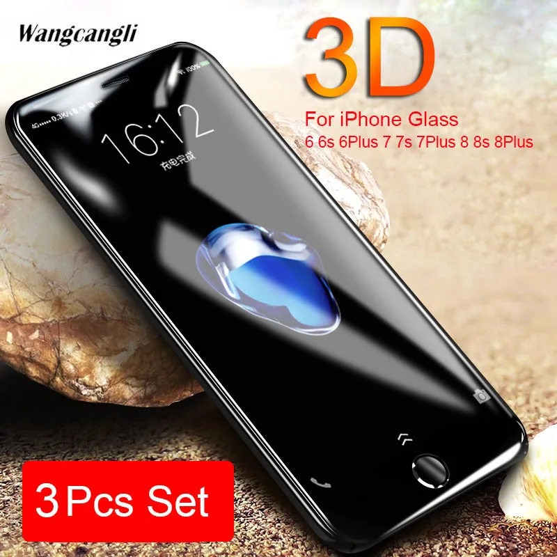 3 шт. набор 3D изогнутый дугой край Полное покрытие из закаленного стекла для iPhone7 7s 7Plus 8 8s Plus 6 6S HD защитная пленка