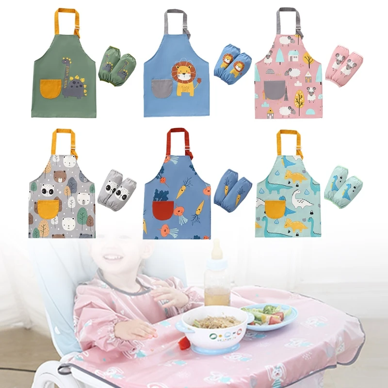 3-12 Years Baby Girl Boy Waterproof Adjustable Painting Apron with Sleeves Set Child Kids Toddler Infant Burp Cloth Feeding Bibs baby accessories drawing	