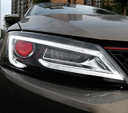 Фара для автомобиля VW Jetta 2011- Jetta mk6 mk7 головной светильник s противотуманный светильник дневной ходовой светильник DRL H7 светодиодный Биксеноновая лампа автомобильные аксессуары - Цвет: Red devil eye