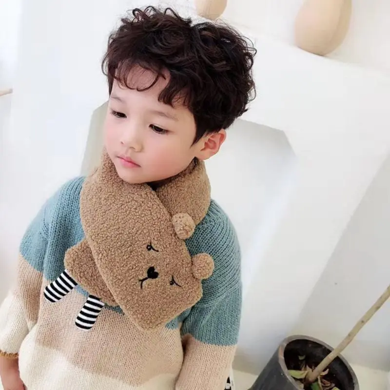 Новинка года; детский зимний кашемировый шарф из овечьей шерсти; теплый шарф с вышитым медведем