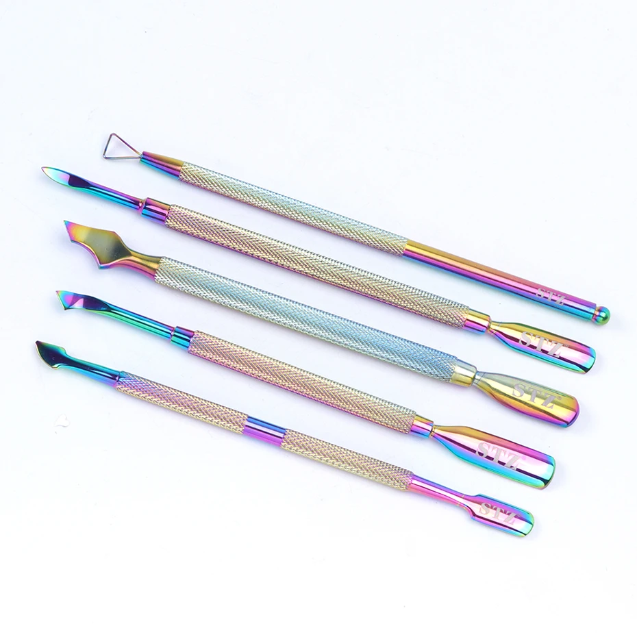 5 шт. Радужная нержавеющая сталь для ногтей мертвой кожи толкатель Хамелеон