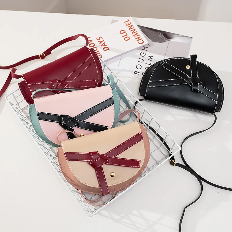 

Fashion Elegant Contrast Color Knot Semicircle Square Sling Bag 2019 Japanese Korean Versatile Shoulder Mini Cool WOMEN'S Bag Ba