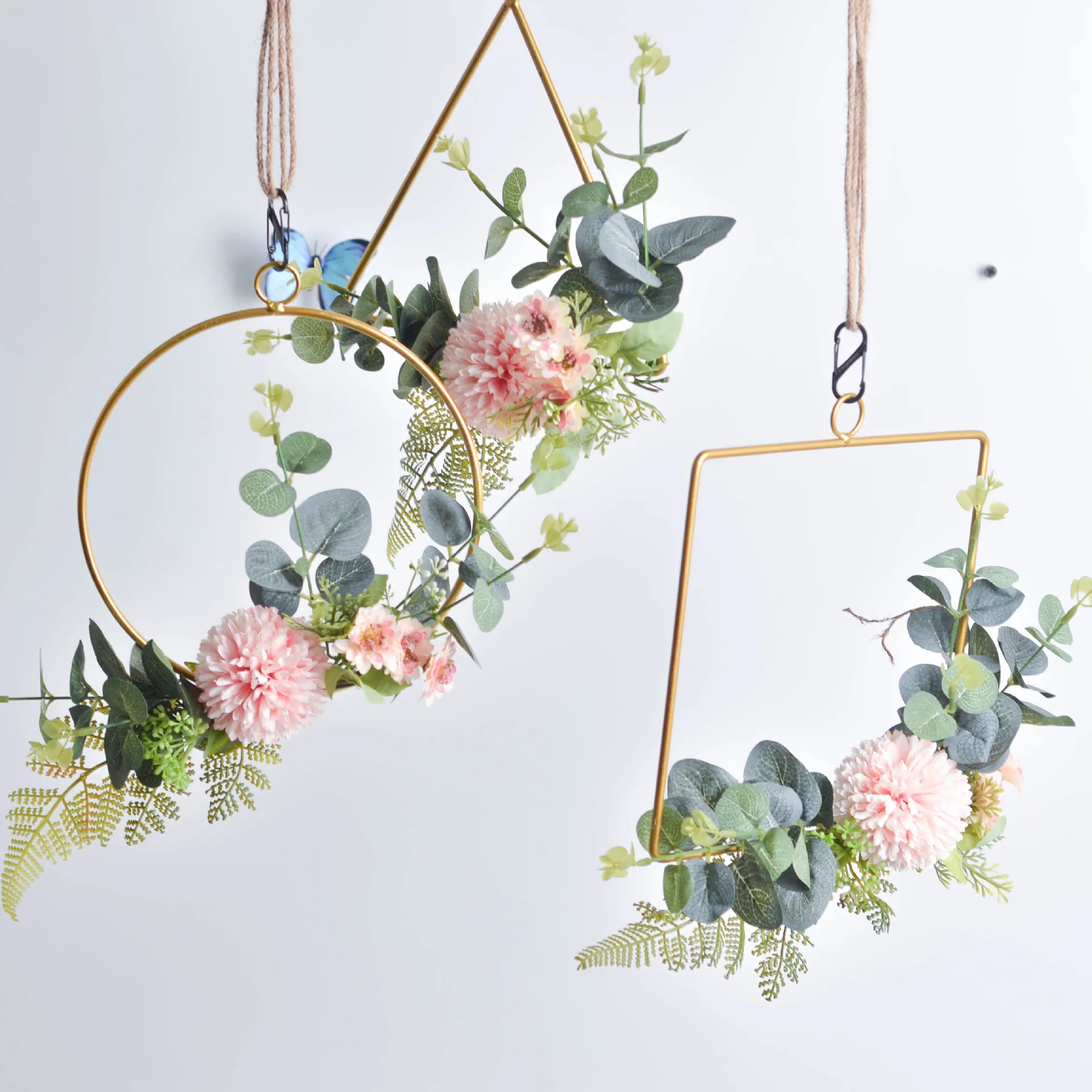 Cilected Floral Hoop Wreath Geometric Wire Round Triangle Square Hoop Frame Of Artificial Flower For Wedding Backdrop Wall Decor - Цвет: A081R17