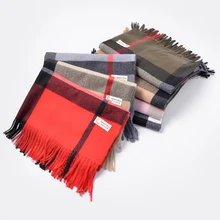 Модный уличный осенний и зимний шарф из искусственного кашемира, женский теплый шарф в клетку с кисточками