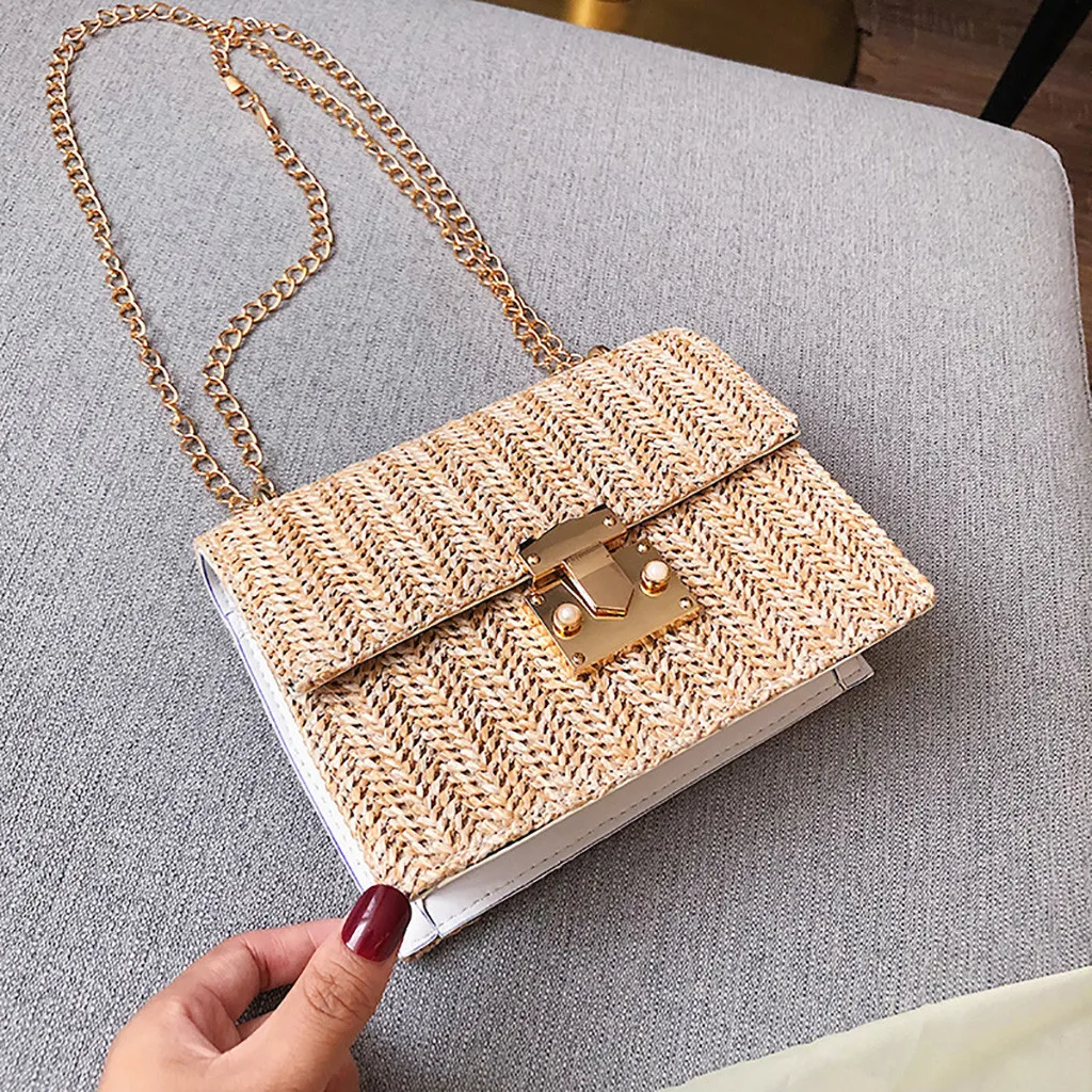 

Hand-held Wild Straw Bag for Women 2019 Fashion Chain Lock Female Small Square Bag Ladies Crossbody Handbags sac main femme