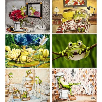 

New 5D Full Square Round Diamond Painting Frog Animals Diamond Embroidery Bathroom Cross Stitch Mosaic Sale Home Decor Gift V84