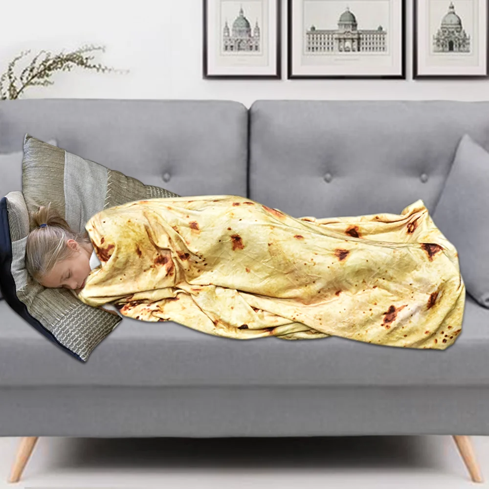 Мягкое фланелевое одеяло Burrito Tortilla, новинка, круглая форма, коралловый флис, одеяло для создания еды, одеяло s для пикника, самолета