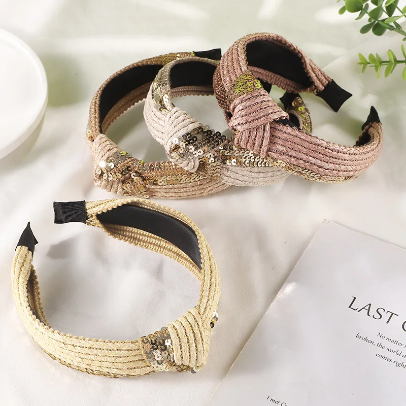 

Korea Knotted Rhinestone Crystal Straw Hairbands Hair Accessories Hairband for Girls Sparkling Headbands For Women