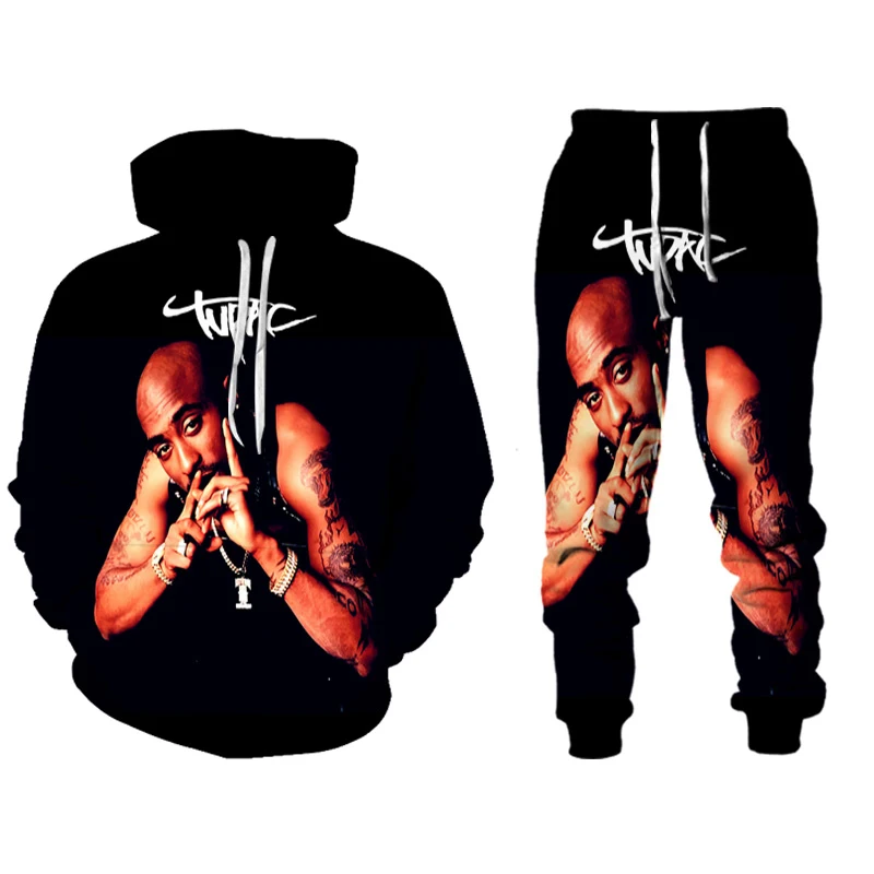 2 PAC 3D Printed Men's Sweatshirt Hoodies Set Men's 2PAC Tracksuit/Pullover/Jacket/Pants Sportswear Autumn Winter Male Suit Tops mens sweat suits sets