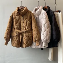 

2021 Fashion Winter Women Jackets Straight Loose Ladies Coats Elegant Pockets Cotton Parkas Female JM