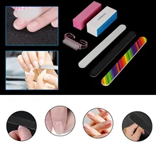 

6 Pcs/set Nail Art Tools Manicure UV Gel Nail Set Pink Cleaning Brush Four-steps Sanding Buffer Block Gray Nails Files