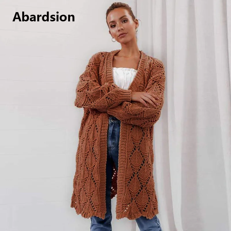 

Abardsion Plus Size Women Long Cardigan Autumn Winter Crocheted Knitted Sweater Coat Long Sleeve Casual Oversized Outerwear
