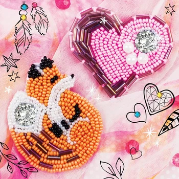 

Brooch made of felt, beadwork "Fox and Heart", 2 pcs.