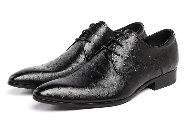 

Men Pointed Toe Lace Up Genuine Leather Oxfords Shoes Wedding Party Dress Shoes new style print falt Spring Handmade Shoes