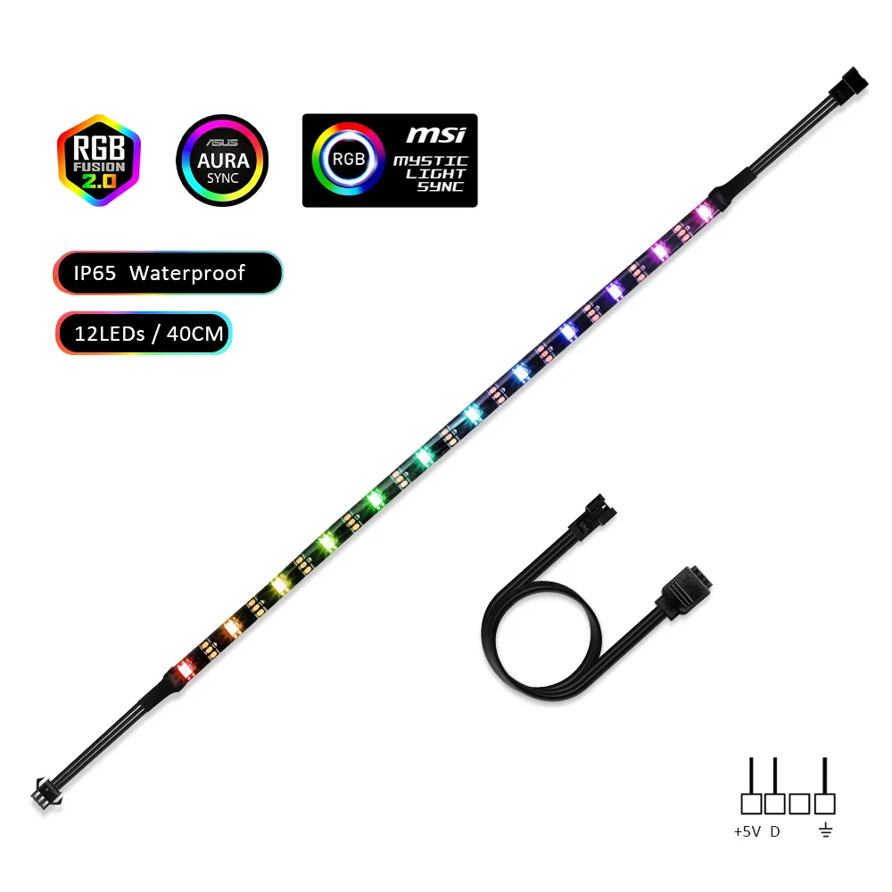 Светодиодные ленты светильник RGB 5V прибор приемно-ws2812b полосы для ПК чехол материнская плата 3 контактный разъем для ASUS Aura SYNC, MSI Mystic светильник синхронизации - Испускаемый цвет: 1x40cm 12leds IP65