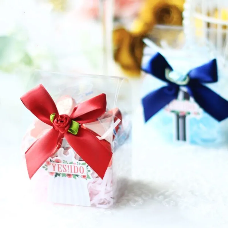 

New style DIY wedding candy clear pvc box 7.2x6x10cm 10pcs red/bule color with sticker chocolate candy box for bitthday party
