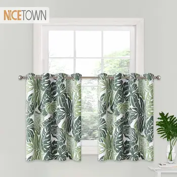 

NICETOWN Leaf Patterned Room Darkening Bedroom Curtains Natural Style Light Blocking Window Treatment for Home Decor Green Palm