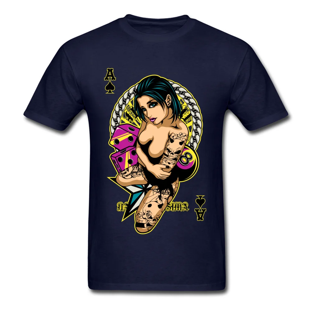 Casual T-Shirt Short Sleeve Normal 2018 Discount Man Labor Day T Shirt Normal T-Shirt Round Neck 100% Cotton Wholesale Tattooed Game Pin Up Girl V2 navy