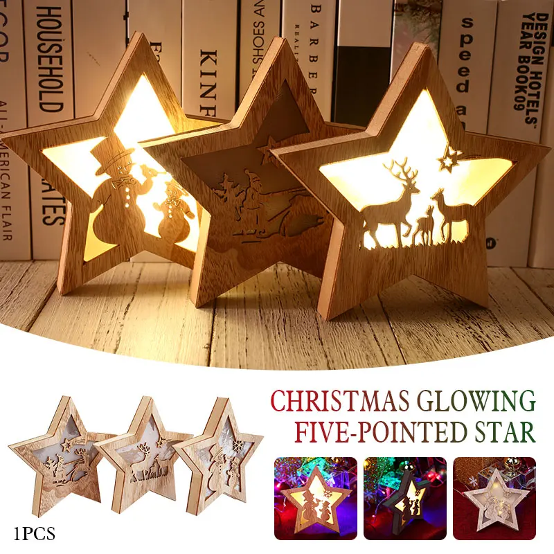 

LED Lights Wooden Christmas Wooden Star Christmas Wooden Pentagram Creative Luminous Restaurant Hotel Home Decoration Ornaments