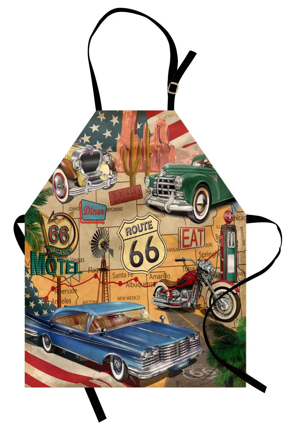 Фартук Route 66 для женщин и детей старомодный мотоцикл на карте дорожное