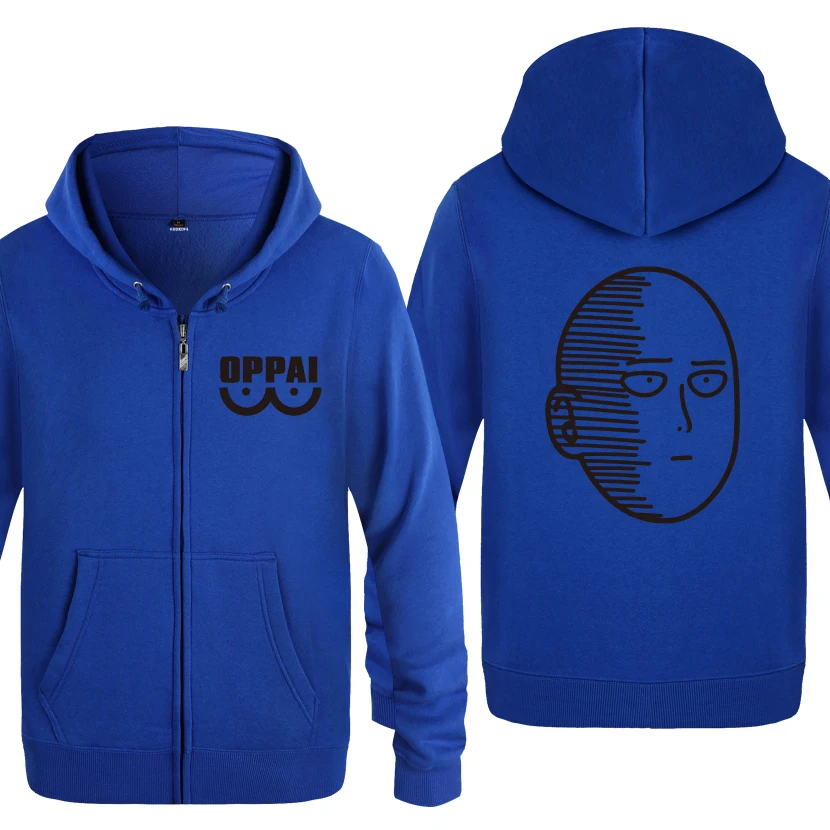 One Punch ONE Oppai Мультфильм Аниме толстовки для мужчин мужчин s молния с капюшоном флис толстовки кардиганы