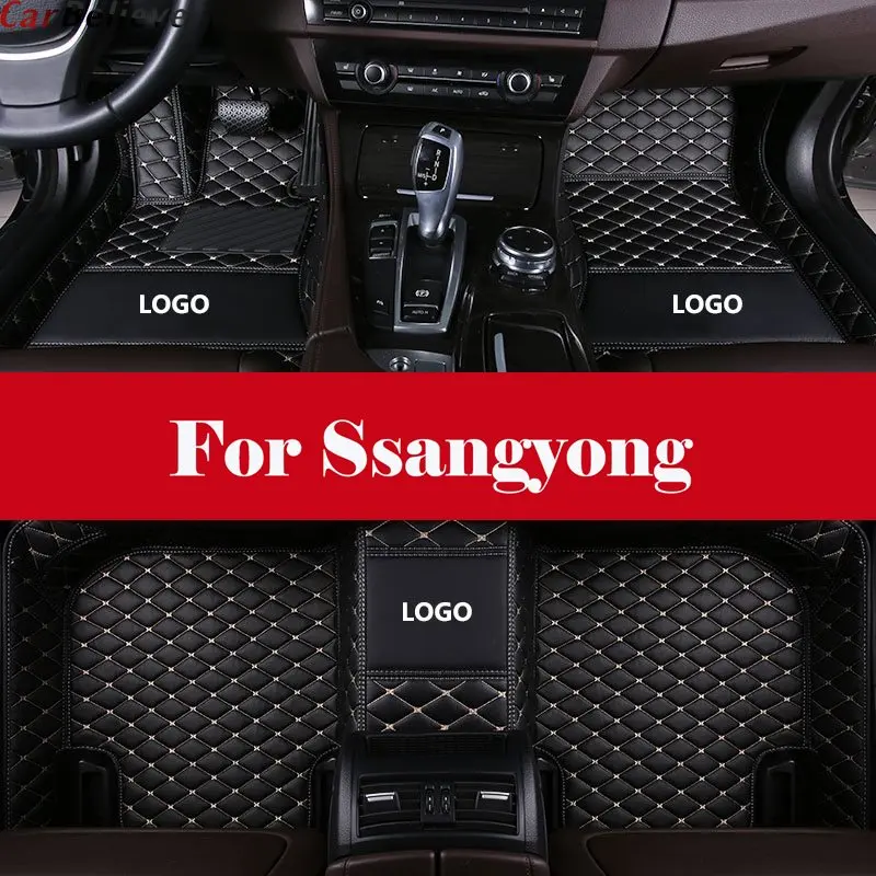 

Car Floor Mats Waterproof Leather Floor Mat +LOGO Car-styling Interior Car Carpet Floor Mat For Ssangyong