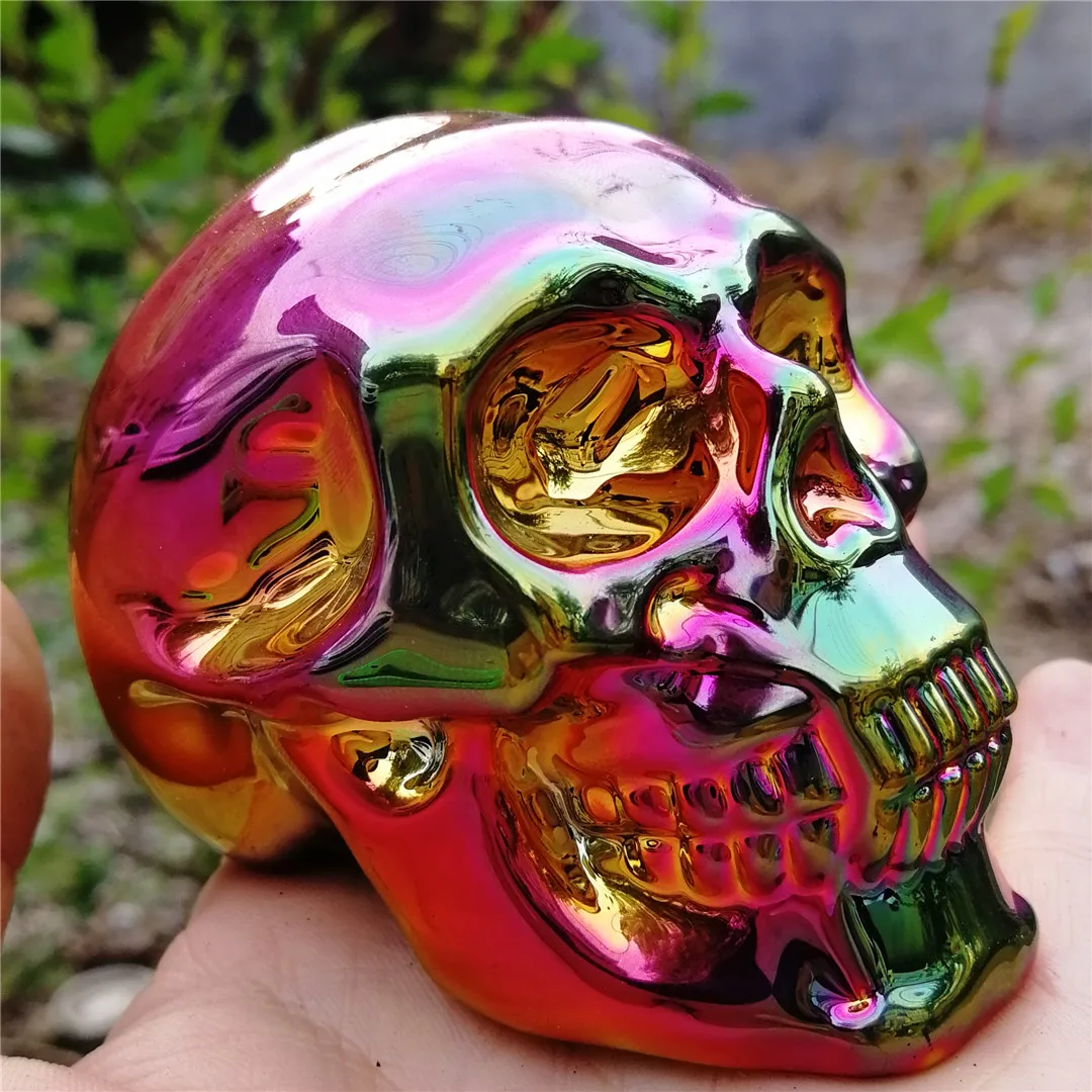 80MM Drop Shipping Aura K9 Artificial Crystal Stones Skull Figurine Hand Carved Statue Chakra Feng Shui Healing Home Ornament | Дом и сад