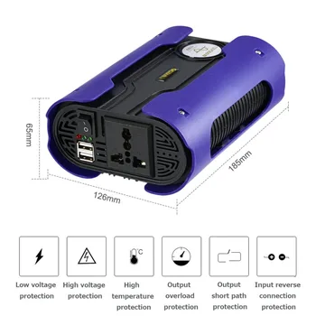 

Blue 500W Peak 1000W Pure Sine Wave Power Inverter Car Power Converter with 2 USB Port DC 12V For Home Appliance