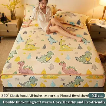

WOSTAR Winter warm flannel elastic band fitted sheet 3D printed cartoon super soft single double queen king size bed sheet set