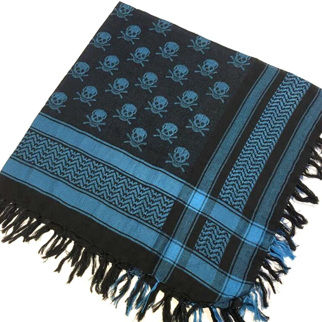 Outdoor Arab Keffiyeh Shemagh Scarf Hiking Military Tactical Hunting Camping Scarves with Tassel Desert Scarf Army Headshawl peacock blue