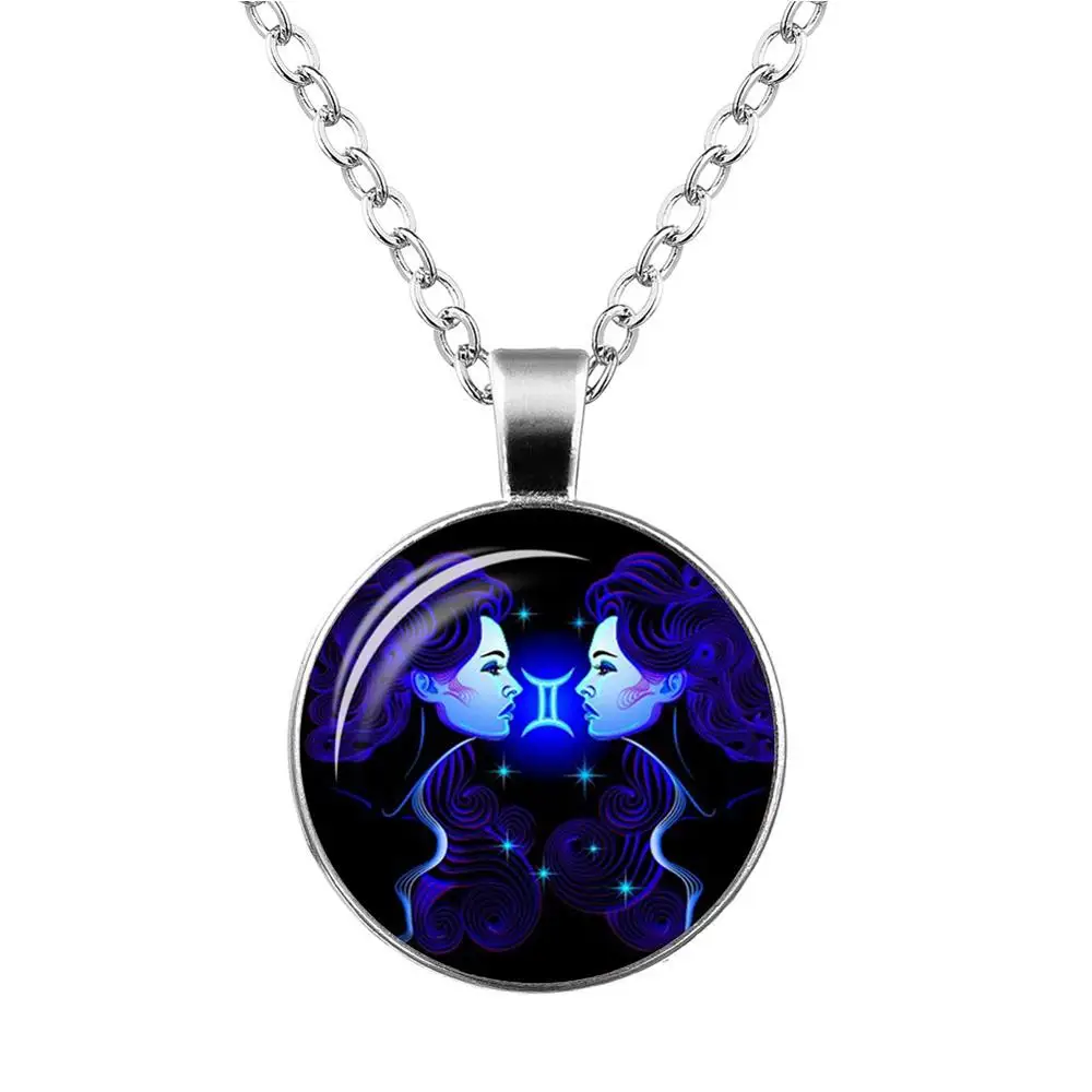 12 Constellation Sign Pendant Necklace Galaxy Constellation Design Horoscope Astrology Necklace For Women Men Glass Cabochon Jew - Название цвета: Gemini