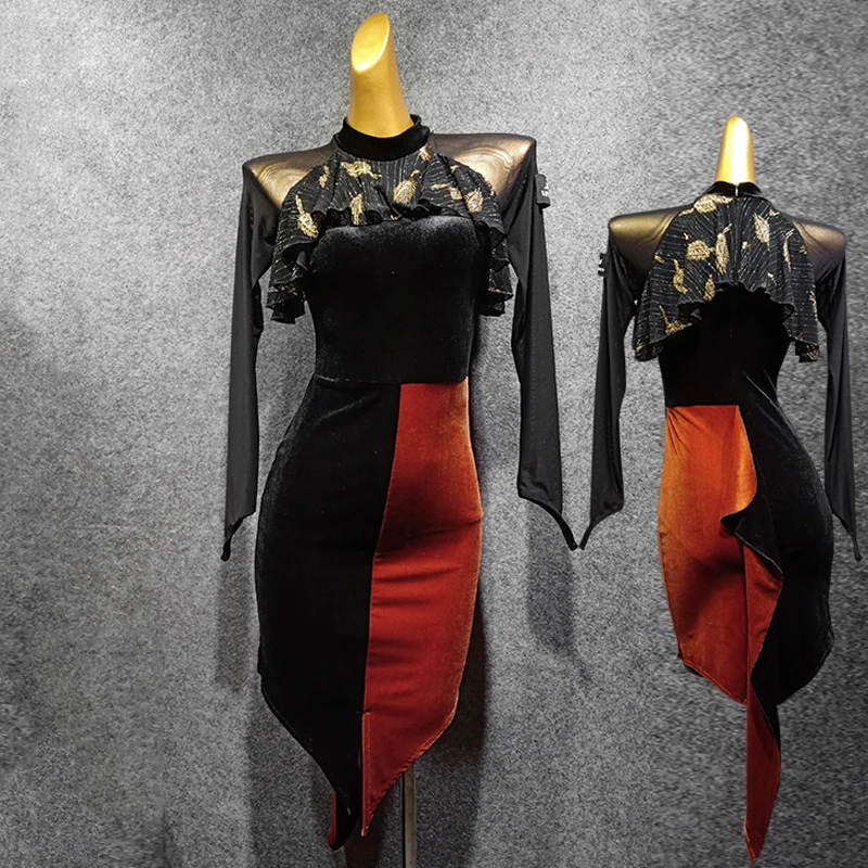 Dress no belt Платье для латинских танцев, женское черное платье, юбка для танцев, одежда для соревнований, вечерние платья для танцев, платье для латинских танцев 1301 - Цвет: Dress no belt