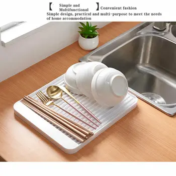

Plastic Worktop Dish Drainer Drip Tray Large Kitchen Sink Drying Rack Holder Kitchen Storage